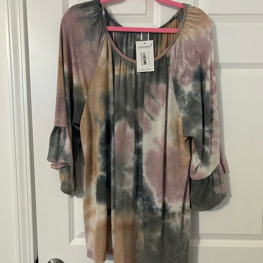 Zanana Outfitters Women's Tie-Dye Blouse - Pink, Gray, Tan